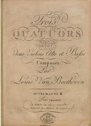 Trois quatuors pour deux violons, alto et basse : oeuvre 18, 2. [Nr. 4-6]
