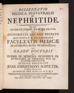 Dissertatio Medica Inavgvralis De Nephritide