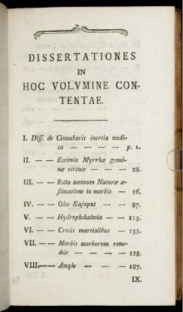 Dissertationes in hoc volumine contentae.