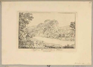 Das Elbtal mit Herrnskretschen (Hřensko, Tschechien) in der Böhmischen Schweiz nach Osten, mit der Mündung der Kamnitz vor dem Herrenhaus und Felsen