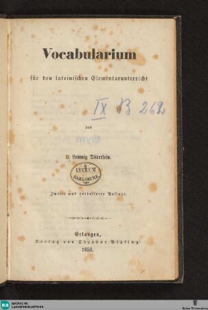 Vocabularium für den lateinischen Elementarunterricht