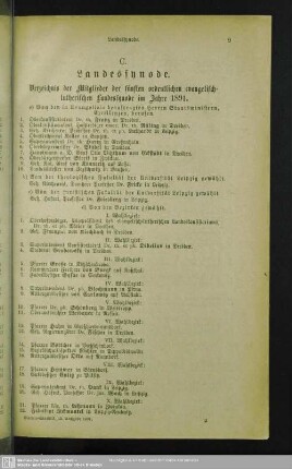 C. Landessynode : Verzeichnis der Mitglieder der fünften ordentlichen evangelisch-lutherischen Landessynode im Jahre 1891