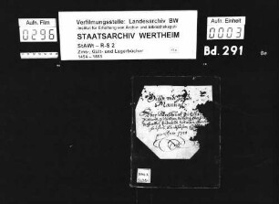 Gült- und Zehntmanual über Allersheim, [Gau-]büttelbrunn, Bütthard, Gützingen, Sulzdorf, Euerhausen, Tiefenthal, [Klein-]rinderfeld, Höttingen, Oberwittighausen, Albertshausen, Eßfeld pro anno 1718