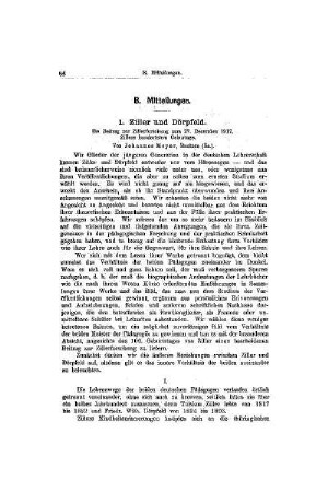 Ziller und Dörpfeld : ein Beitrag zur Zillerforschung am 22. Dezember 1917, Zillers hundertsten Geburtstage ; [Mitteilungen]