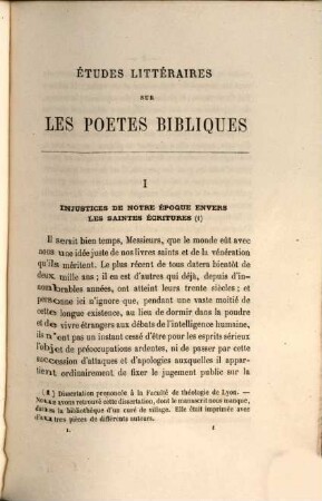 Études littéraires sur les poètes bibliques, 1