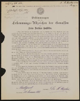 Bestimmungen über das Erkennungs-Abzeichen der Genossen des Freien Deutschen Hochstifts - Hermann Nicolai