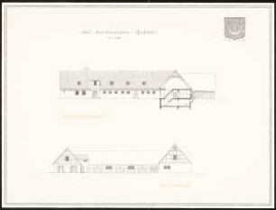 Ostdeutsches Forstamt Schinkelwettbewerb 1944: Forstmeister-Gehöft. Ansichten von N 1:100