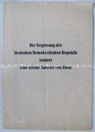 Sonderdruck der Erklärung des DDR-Ministerrats und der Rede von Grotewohl über gesamtdeutsche Verhandlungen für Friedensvertrag mit Deutschland