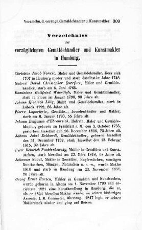 Verzeichniss der vorzüglichsten Gemäldehändler und Kunstmakler in Hamburg.