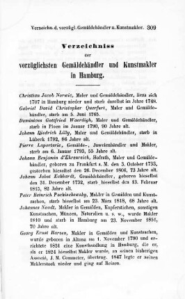 Verzeichniss der vorzüglichsten Gemäldehändler und Kunstmakler in Hamburg.