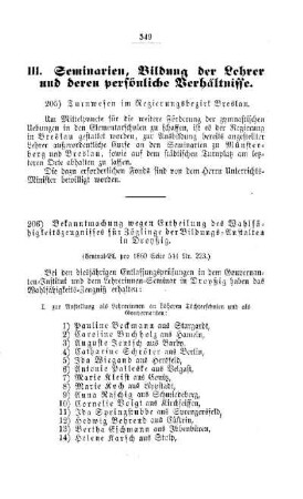 Turnwesen im Regierungsbezirk Breslau : [III. Seminarien, Bildung der Lehrer und deren persönliche Verhältnisse]