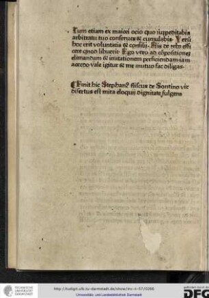 Finit hic Stephanus Fliscus de Sontino vir desertus est mira eloquii dignitate fulgens.