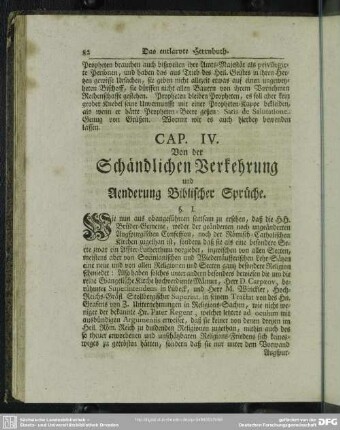 Cap. IV. Von der Schändlichen Verkehrung und Aenderung Biblischer Sprüche