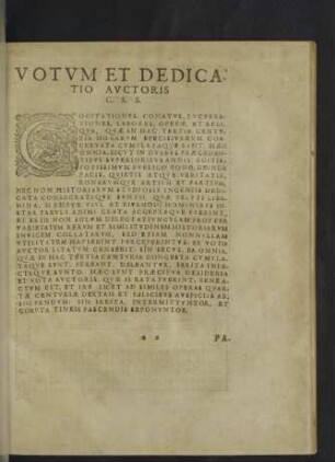 Votum et Dedicatio Auctoris C. S. S.
