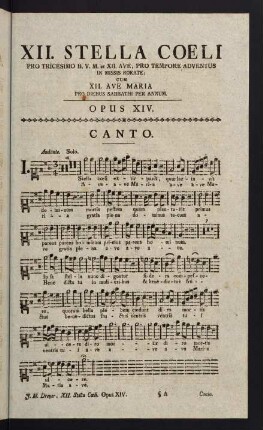 1-12, XII. Stella Coeli. Opus XIV. Canto.