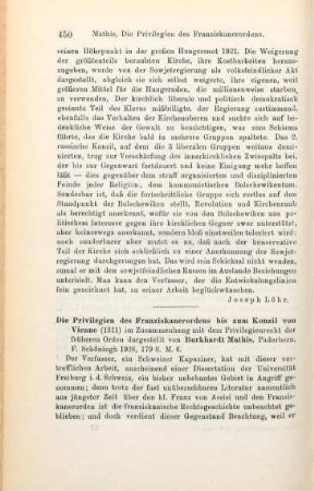 450-451 [Rezension] Mathis, Burkhard, Die Privilegien des Franziskanerordens bis zum Konzil von Vienne (1311)