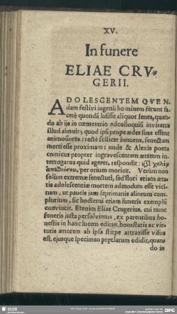 XV. In funere Eliae Crugerii