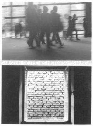 Doppelbild: Fußgänger und Fenster mit Blick auf Mauer (Altersgruppe 18-21)