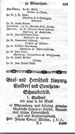 Beamte in Limpurg, Gaildorf, Sontheim, Schmiedelfeld