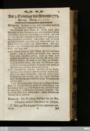 Am 3. Sonntage des Advents 1775. Evang. Matth. 11, 2 - 10.