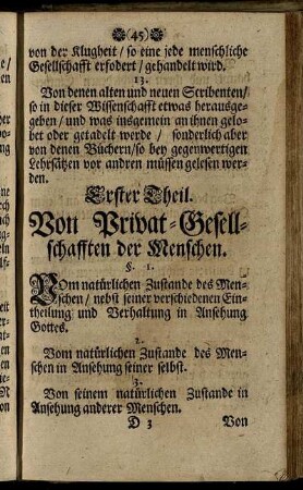 Erster Theil. Von Privat- Gesellschafften der Menschen.