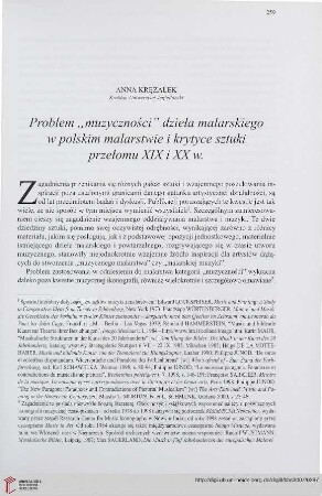 69: Problem "muzyczności" dzieła malarskiego w polskim malarstwie i krytyce sztuki przełomu XIX i XX w. : =