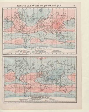Isobaren und Winde im Januar und Juli