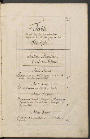 Table de la Division des Matieres