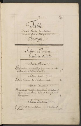 Table de la Division des Matieres