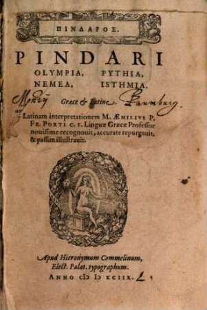 Pindari Olympia, Pythia, Nemea, Isthmia : Graece & Latine