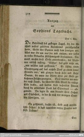 Auszug aus Sophiens Tagebuche