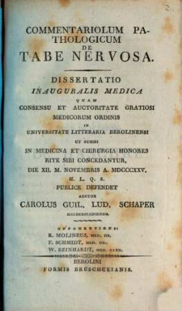 Commentariolum pathologicum de tabe nervosa : diss. inaug. med.