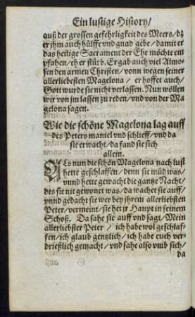 Wie die schöne Magelona lag auff des Peters mantel und schlieff/ und da sie erwacht/ da fand sie sich allein.