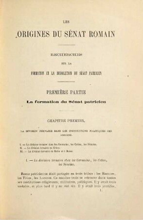 Les origines du sénat romain : recherches sur la formation et la dissolution du sénat patricien
