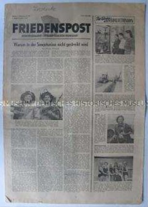 Wochenzeitung der DSF "Friedenspost" u.a. über den Anbau von Tee in der UdSSR