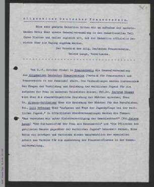 Pressebericht zur 26. Generalversammlung des ADF 1911 in Braunschweig