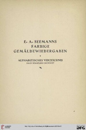 Alphabetisches Verzeichnis nach Künstlern geordnet