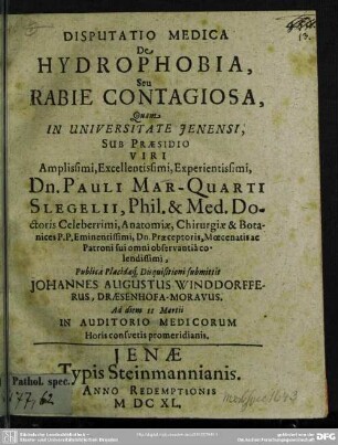 De hydrophobia, seu rabie contagiosa