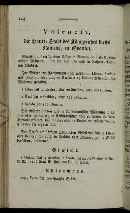 [V] = Valencia, die Haupt-Stadt des Königreiches dieses Namens, in Spanien – Venedig, im Herzogthume dieses Namens, in Italien