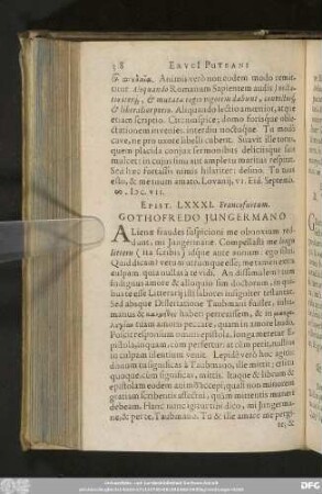 Epist. LXXXI. Francofurtum. Gothofredo Iungermano.