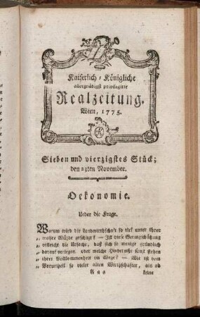Sieben und vierzigstes Stück; den 23ten November. Wien, 1775.