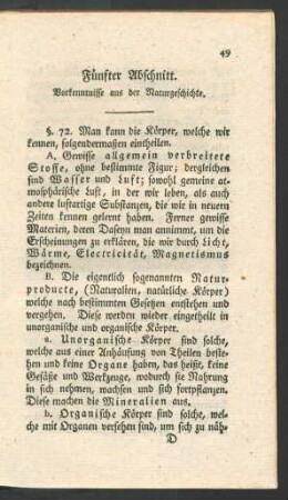 Fuenfter Abschnitt. Vorkenntnisse aus der Naturgeschichte.