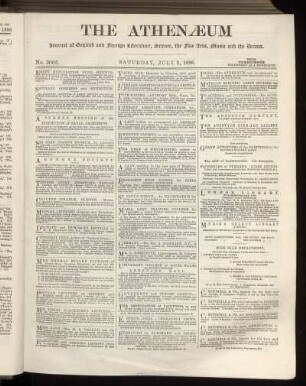 THE ATHENAEUM JOURNAL OF LITERATUR, SCIENCE, THE FINE ARTS, MUSIC, AND THE DRAMA.