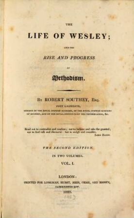 The life of Wesley; and the rise and progress of methodism : in two volumes. 1