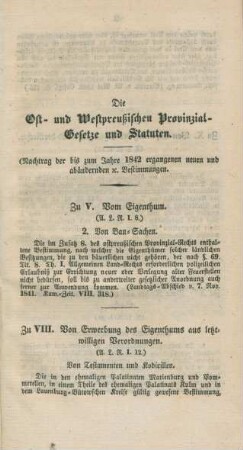 Nachtrag der bis zum Jahre 1842 ergangenen neuen und abändernden etc. Bestimmungen.