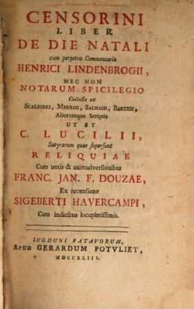 Censorini Liber de die natali