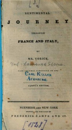 A sentimental journey through France and Italy : Four volumes comprised in one