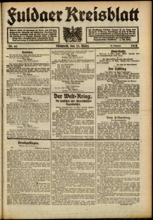 Ausgabe vom Mittwoch, den 13. März 1918.