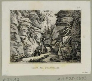 Das Felsentor im Uttewalder Grund nördlich von Wehlen in der Sächsischen Schweiz, aus Schiffners Beschreibung von Sachsen um 1840