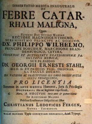 Diss. med. inaug. de febre catarrhali maligna